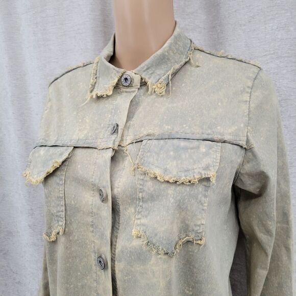 Venti6 Italian Distressed Button Down or Lightweight Schacket Women's Medium - Picture 2 of 8